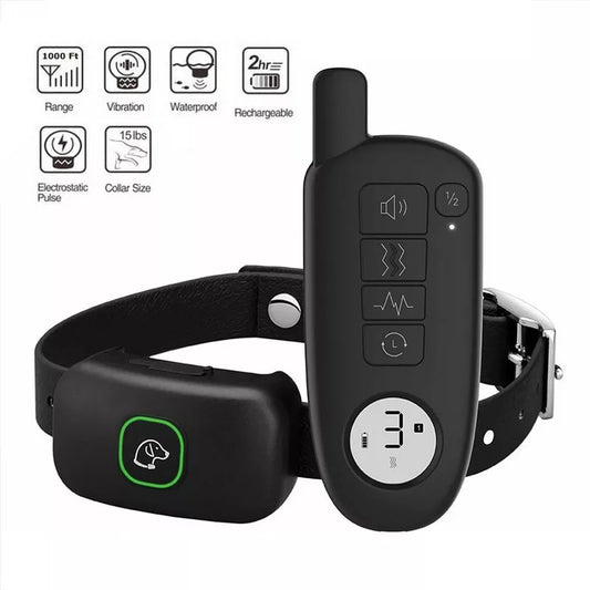 1000ft Pet Dog Training Collar IP67 Waterproof Rechargeable Electric Remote Shock Vibration Sound Bark Stop Collar Drop Shipping